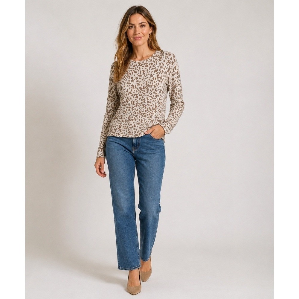 Banana Republic Sweater Womens Small Cream Brown Animal Print 100%‎ Merino Wool